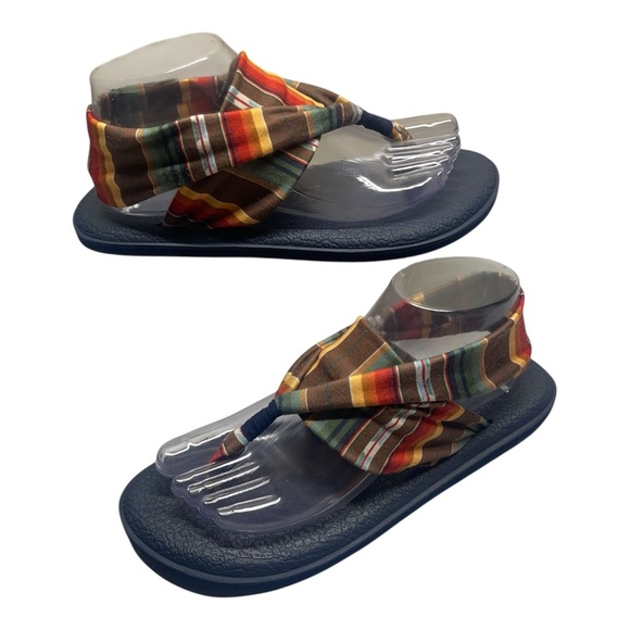 Sanuk Striped Multicolor Fabric Yoga Mat Thong Sling Back Sandal Women’s Size 8 - Picture 1 of 12